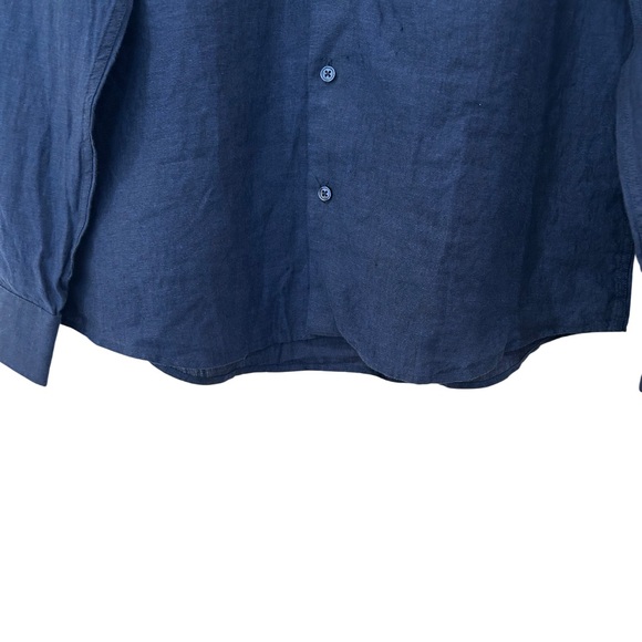 Collars & Co. Men's Linen Dress Shirt Medium navy blue button up NWT - Picture 8 of 11